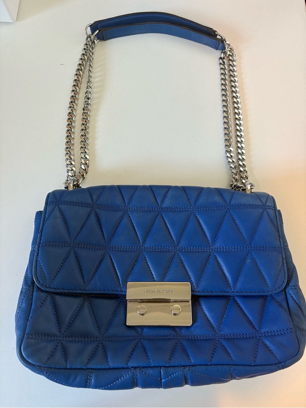 Michael Kors Quilted Leather Shoulder Bag – Royal Blue - silver hardware